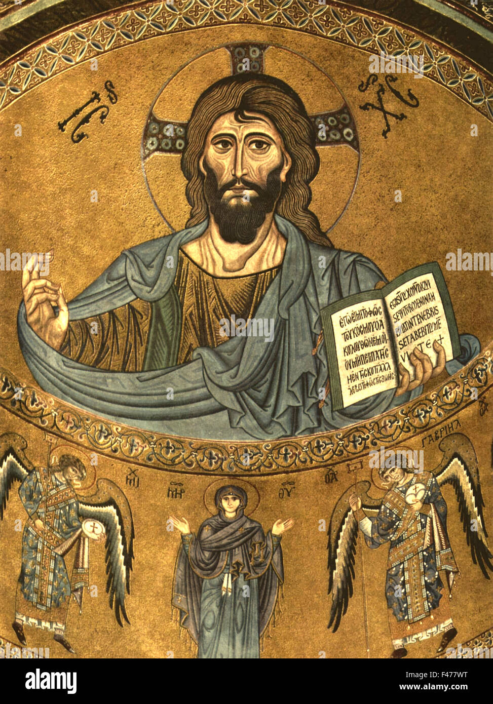 5780. Gesù Cristo da mosaico dell'abside del 12th. C. chiesa in Cefalu Cathedral in Sicilia. Foto Stock