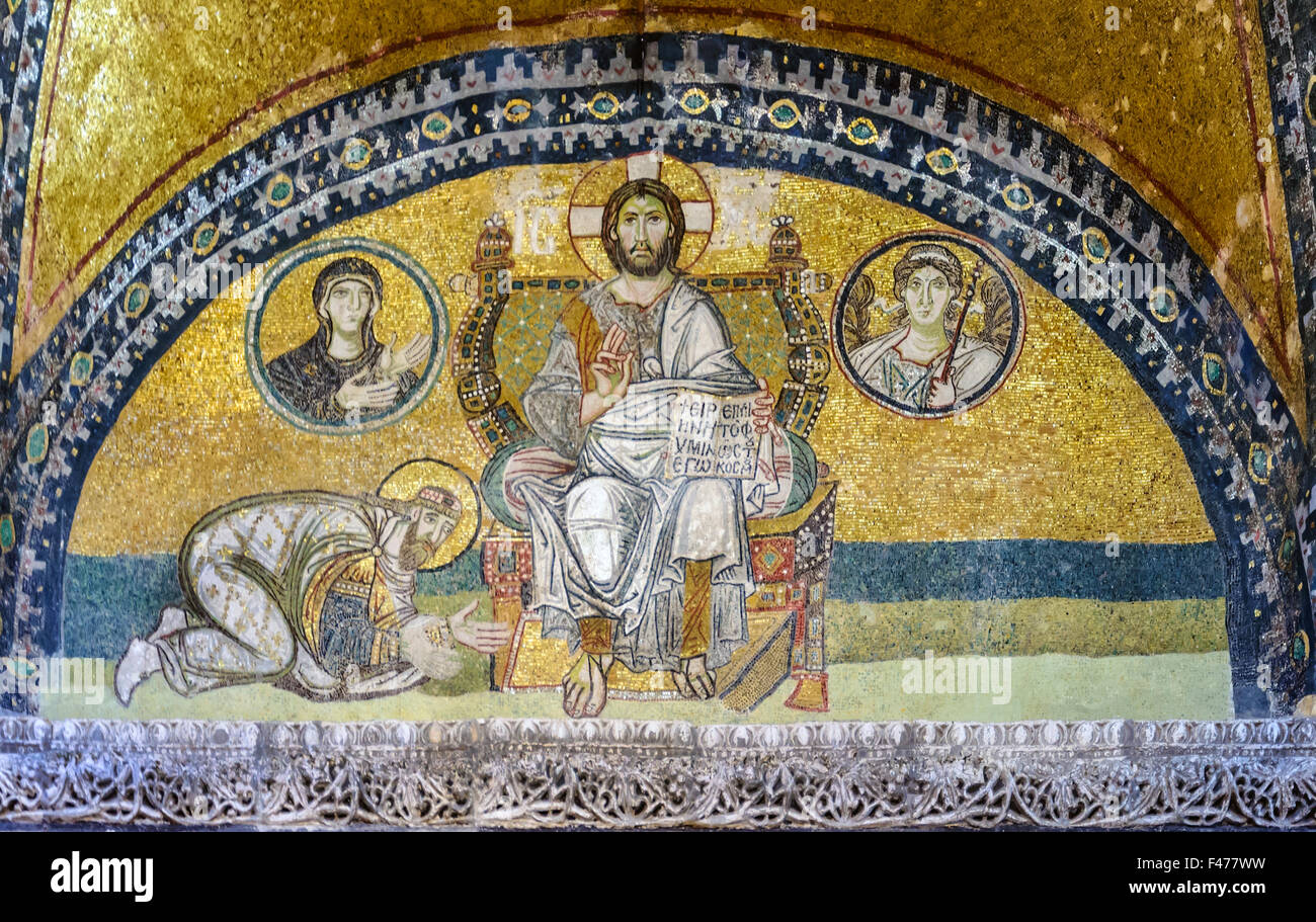 5781. Mosaico raffigurante Gesù Cristo e Leon IV ai suoi piedi. Hagia Sophia, Istanbul Foto Stock
