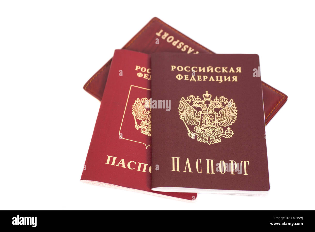 Passaporto russo isolato su bianco Foto Stock