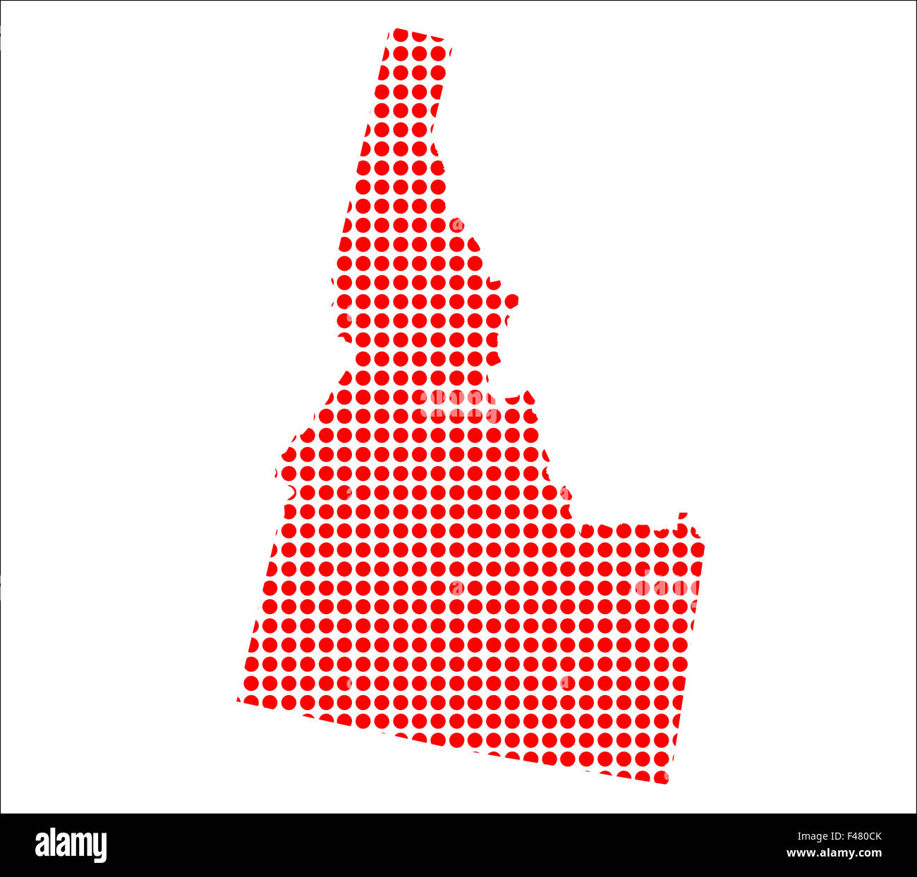 Una mappa dello stato di Idaho creato a partire da una serie di punti rossi su sfondo bianco Foto Stock