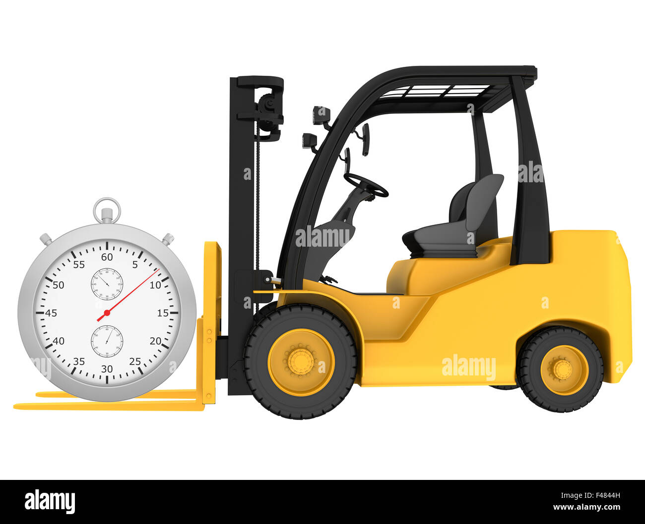 Carrello elevatore a forche con un cronometro isolati su sfondo bianco Foto Stock