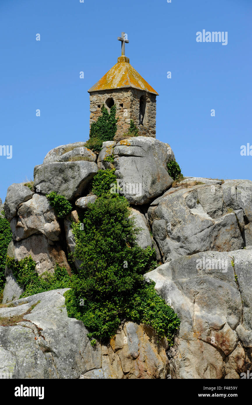 Rocher de la sentinelle,Tour de guet,Port-Blanc,Penvenan,Tregor,Cotes-d'Armor,Bretagne,Brittany,Francia,Sentinel Rock, torre Foto Stock