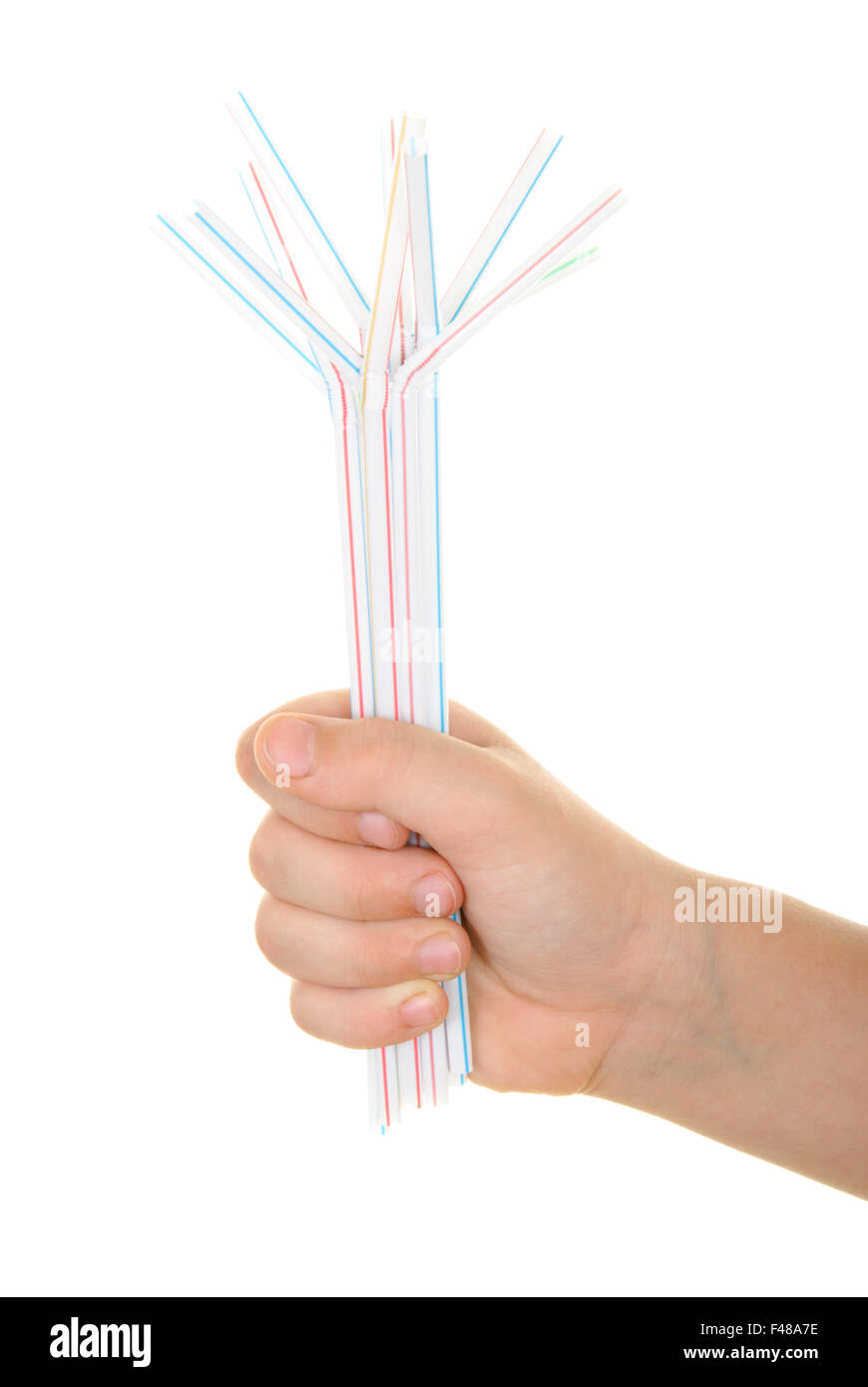 Sacco di tubuli per un drink in mano Foto Stock