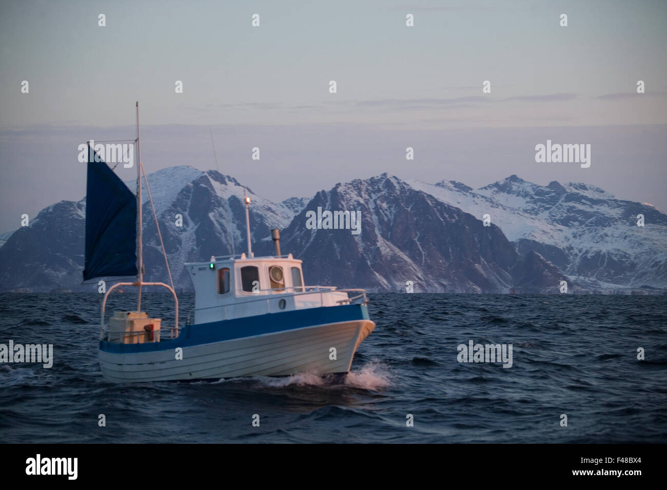 Pescherecci all'alba, Norvegia. Foto Stock