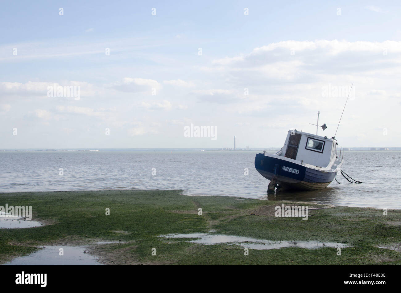 In barca il Tamigi a Thorpe Bay Foto Stock