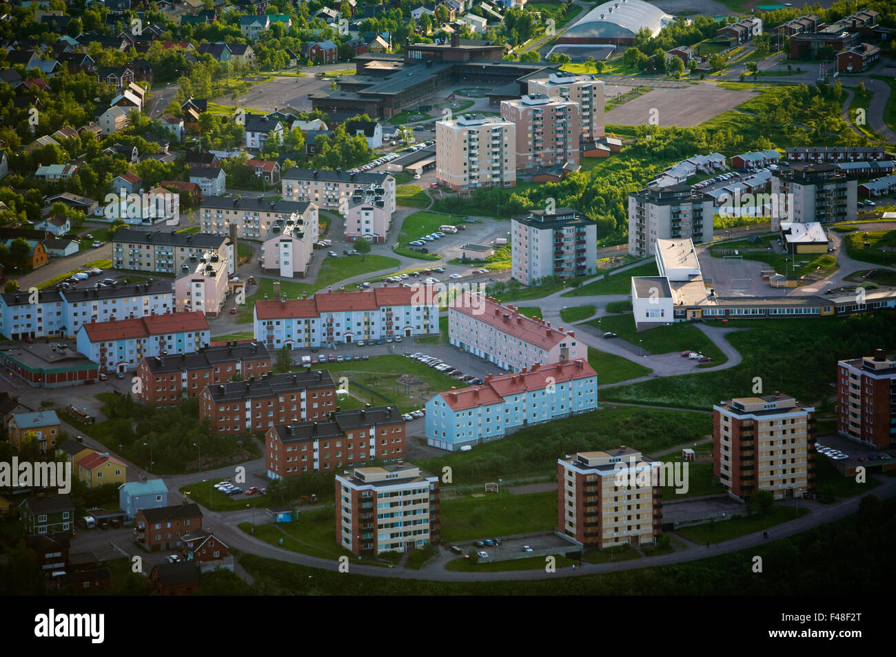 Un alto edificio in area di sviluppo, Kiruna (Svezia). Foto Stock