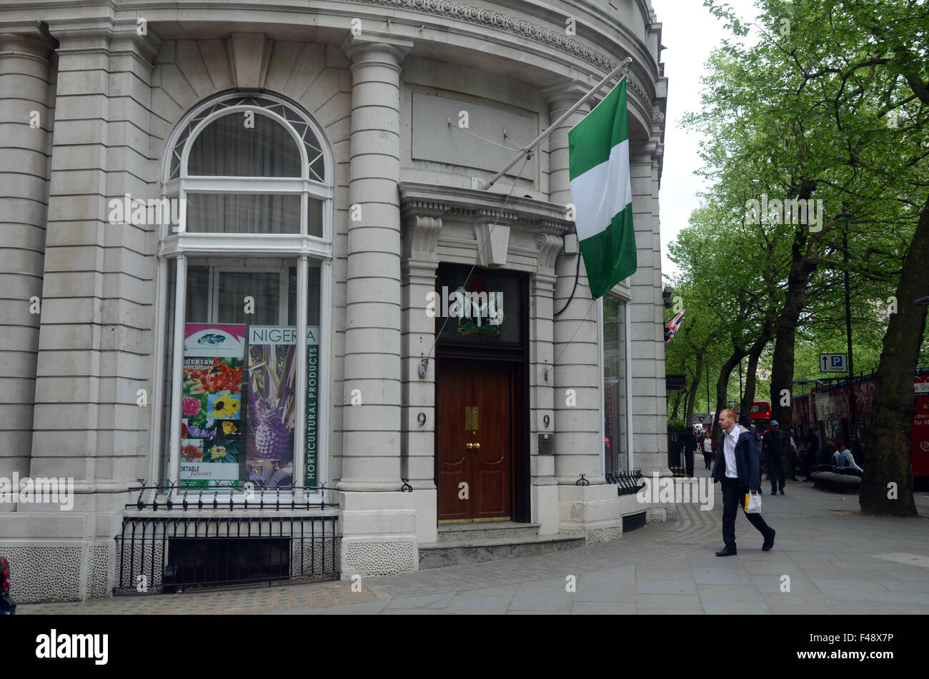 Londra, UK, 7 maggio 2014, ambasciata nigeriana 9 Northumberland Ave, London WC2N 5BX Foto Stock