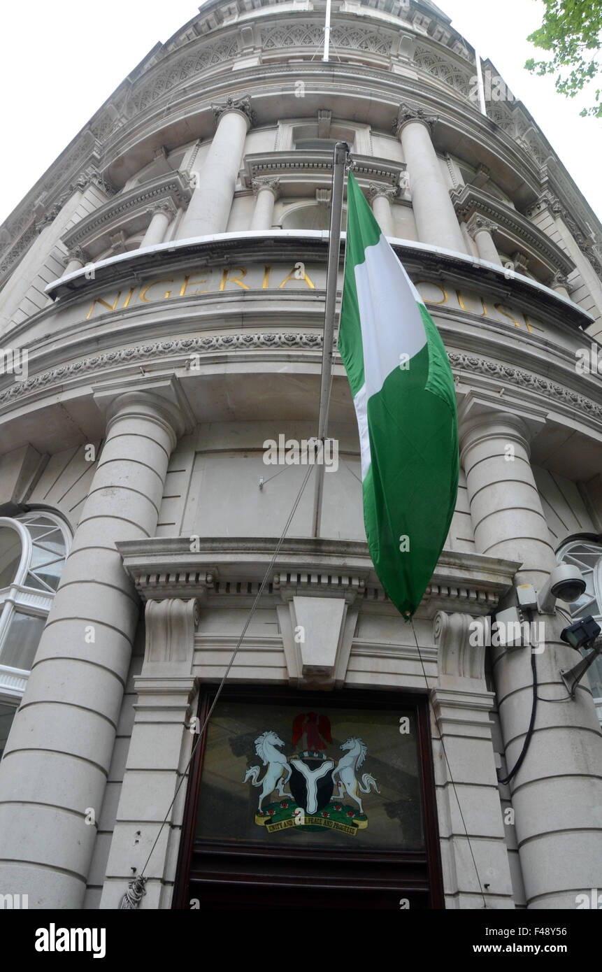 Londra, UK, 7 maggio 2014, ambasciata nigeriana 9 Northumberland Ave, London WC2N 5BX Foto Stock