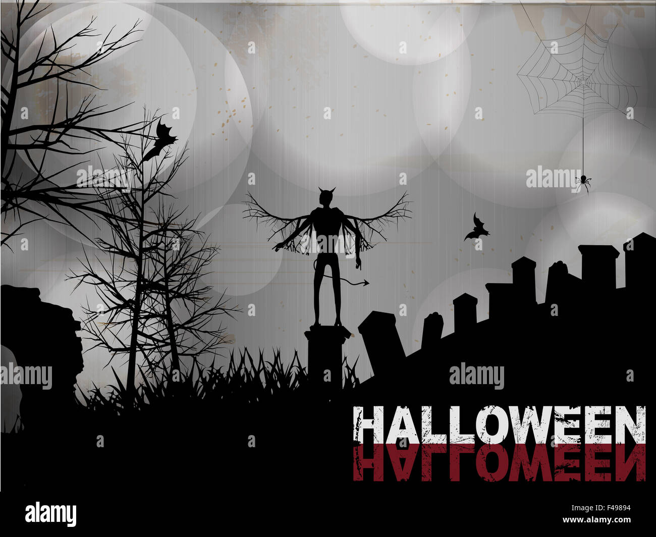Halloween in bianco e nero lo sfondo con il diavolo in un oggetto contrassegnato per la rimozione definitiva Foto Stock