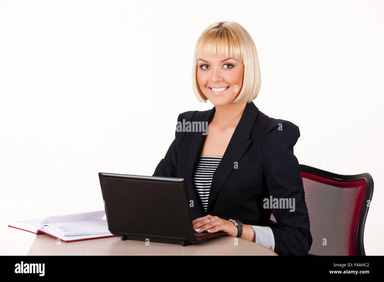 Donna con notebook Foto Stock
