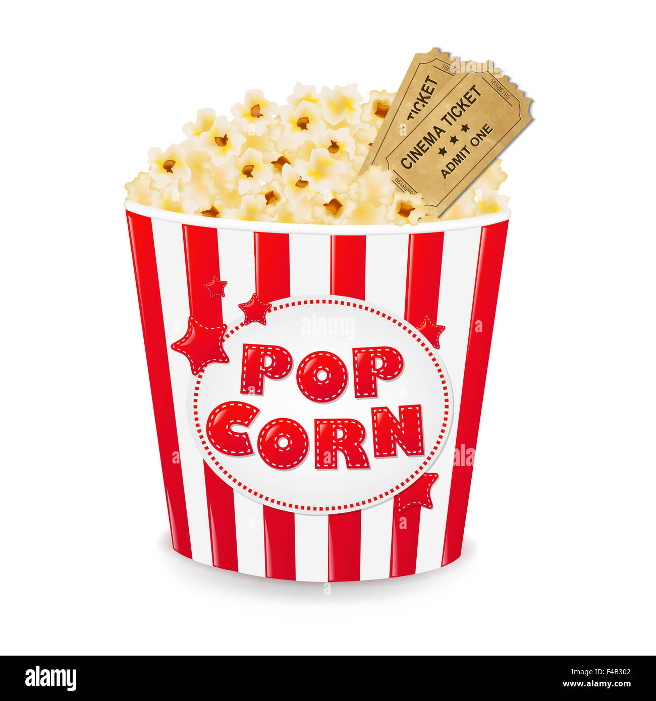 Il Popcorn in scatola di cartone con i biglietti del cinema Foto Stock