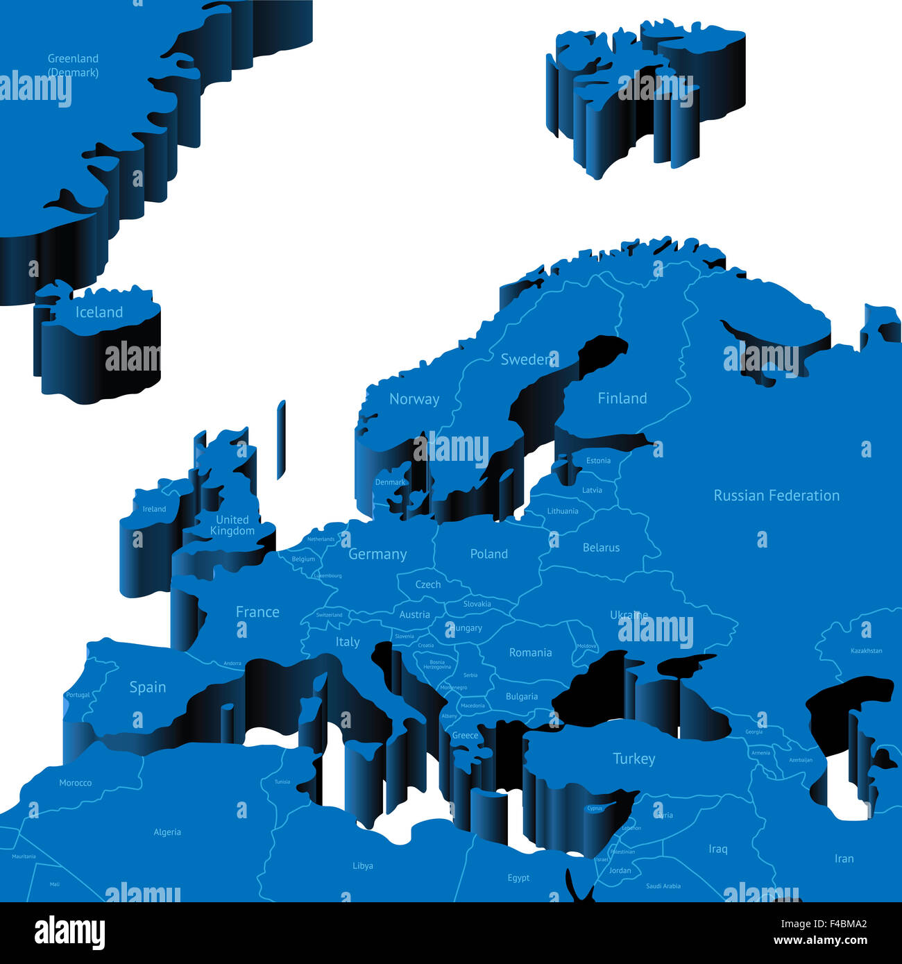 Mappa 3d della Regione europea Foto Stock