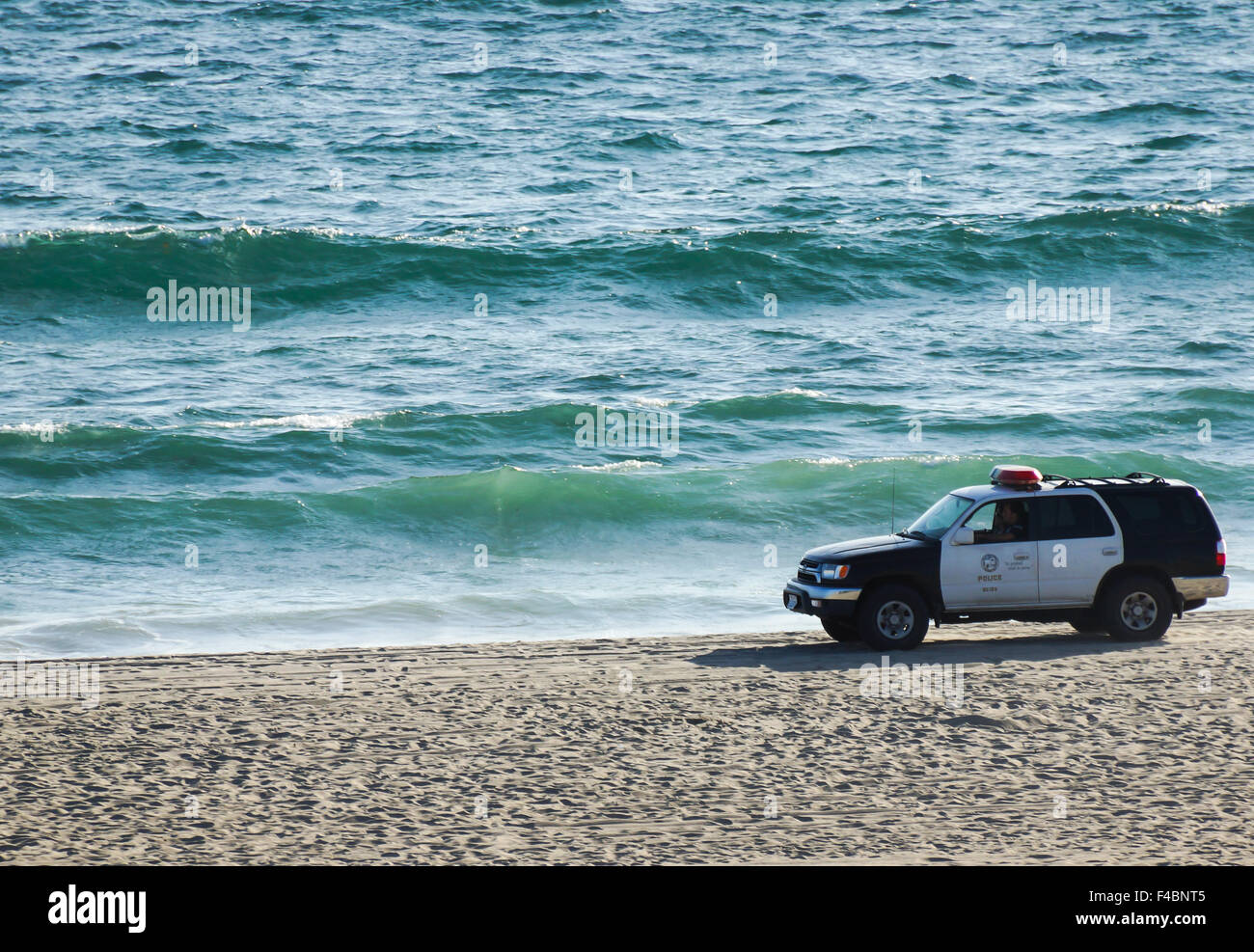 Police-Patrol presso la spiaggia di Venezia Foto Stock