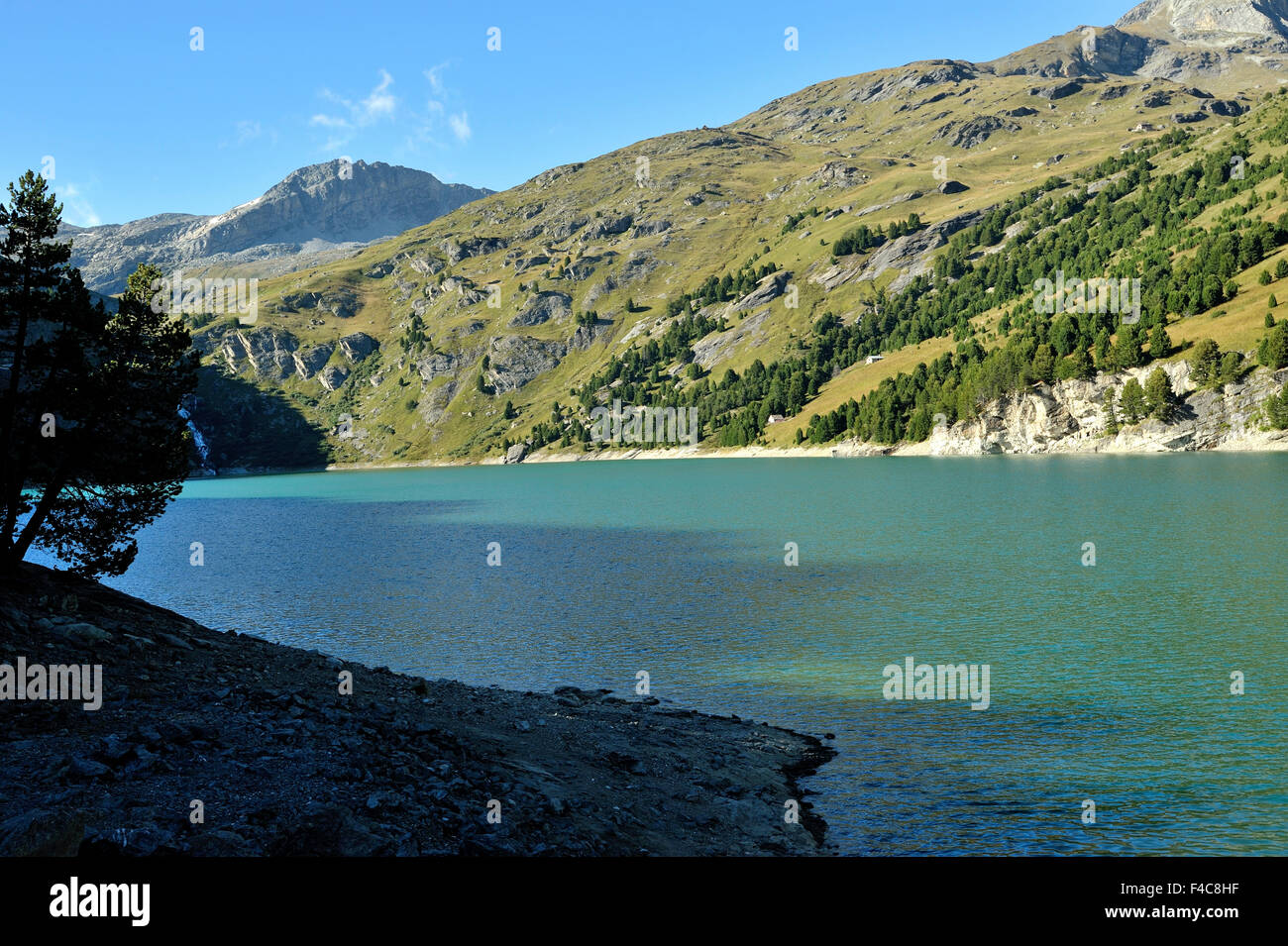 Lago di sbarramento del piano d'Amont vicino a Aussois, sulle Alpi francesi, Francia Foto Stock