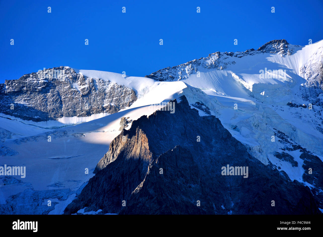 Snow-capped, bella montagna La Meije su quasi quattromila metri di altezza sulle Alpi francesi, Francia Foto Stock