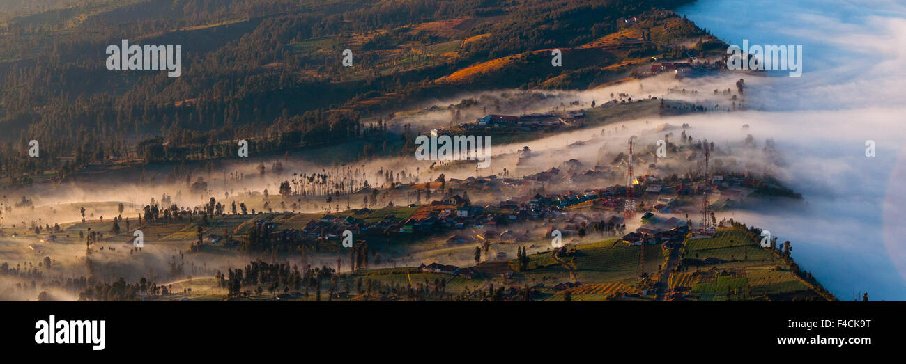 Villaggio coperta di nebbia Foto Stock