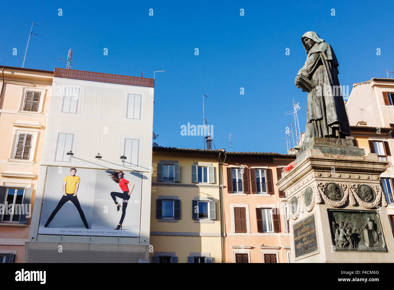 Giordano Bruno statua a Campo de Fiori, Piazza Roma, Italia Foto Stock
