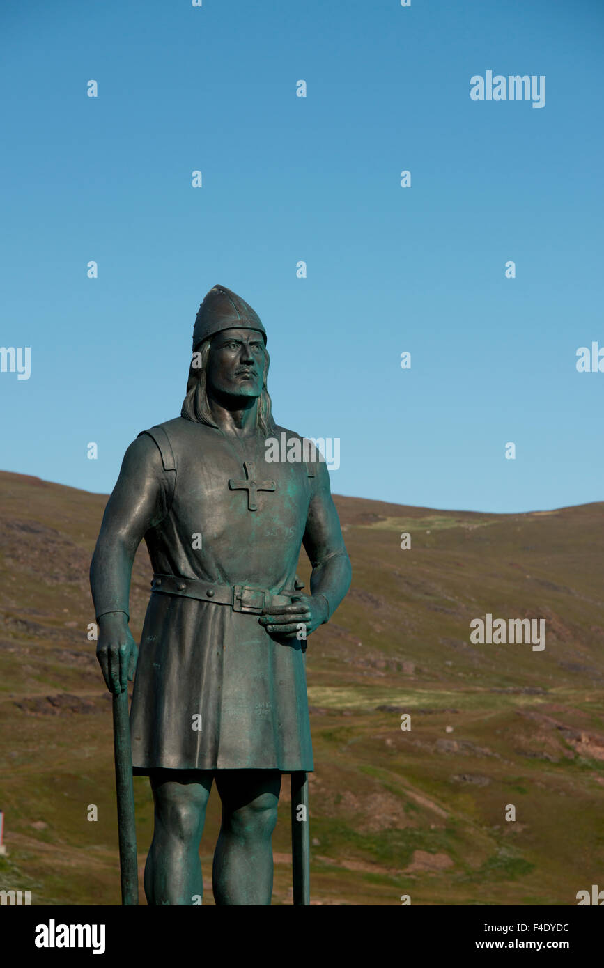La Groenlandia, Tunulliarfik, Qassiarsuk. Home alla storica Brattahlid, Erik il Rosso orientale dell'insediamento. Leif Erikson statua. (Grandi dimensioni formato disponibile) Foto Stock