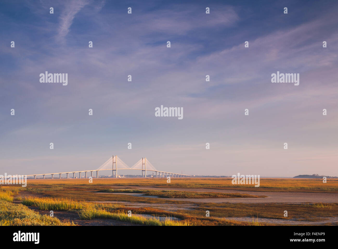 La Georgia, Brunswick, Sidney Lanier Bridge, attraverso il Fiume Brunswick, alba Foto Stock