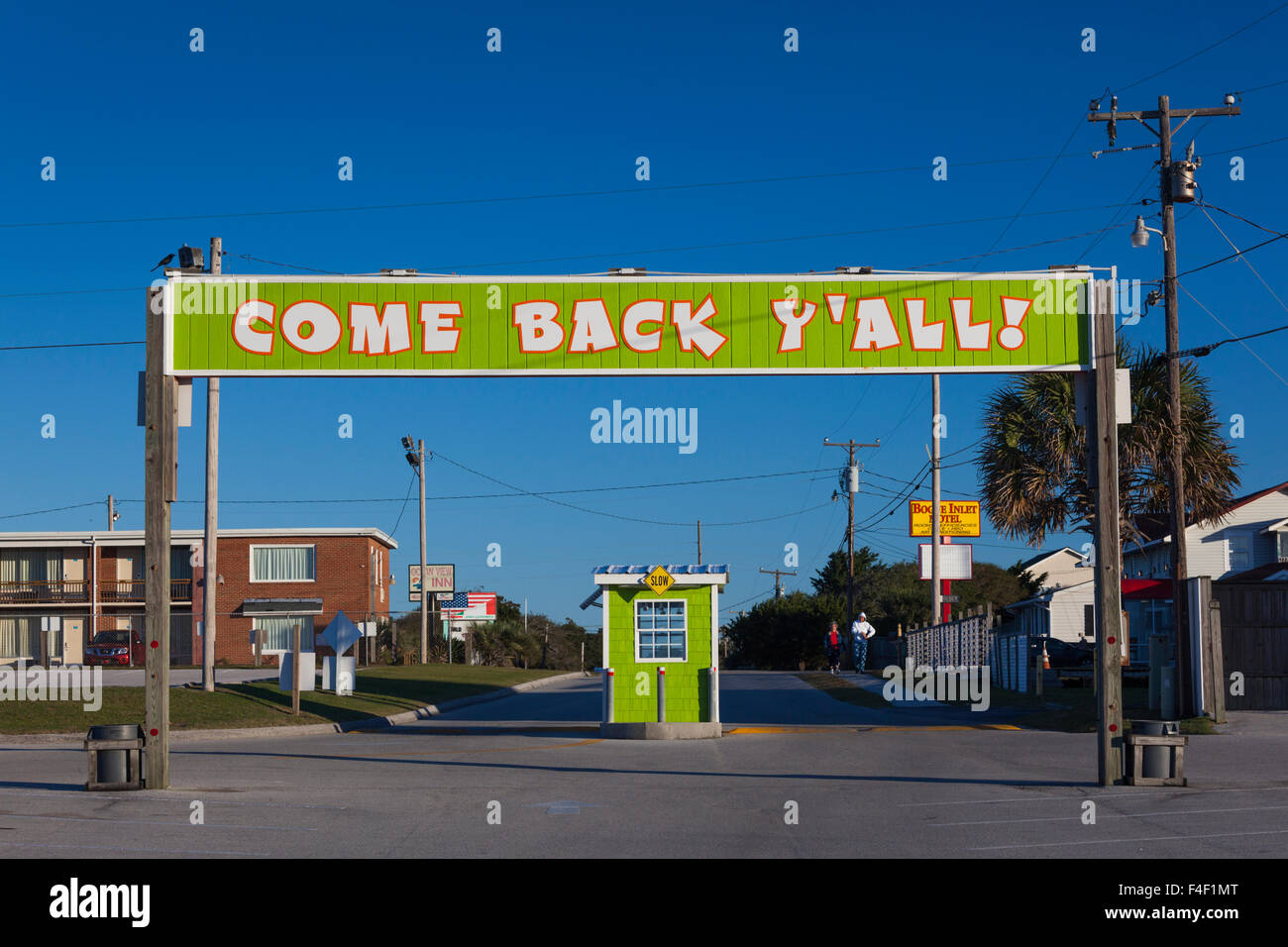 North Carolina, Atlantic Beach, torna a Y'tutti segno, città pier Foto Stock