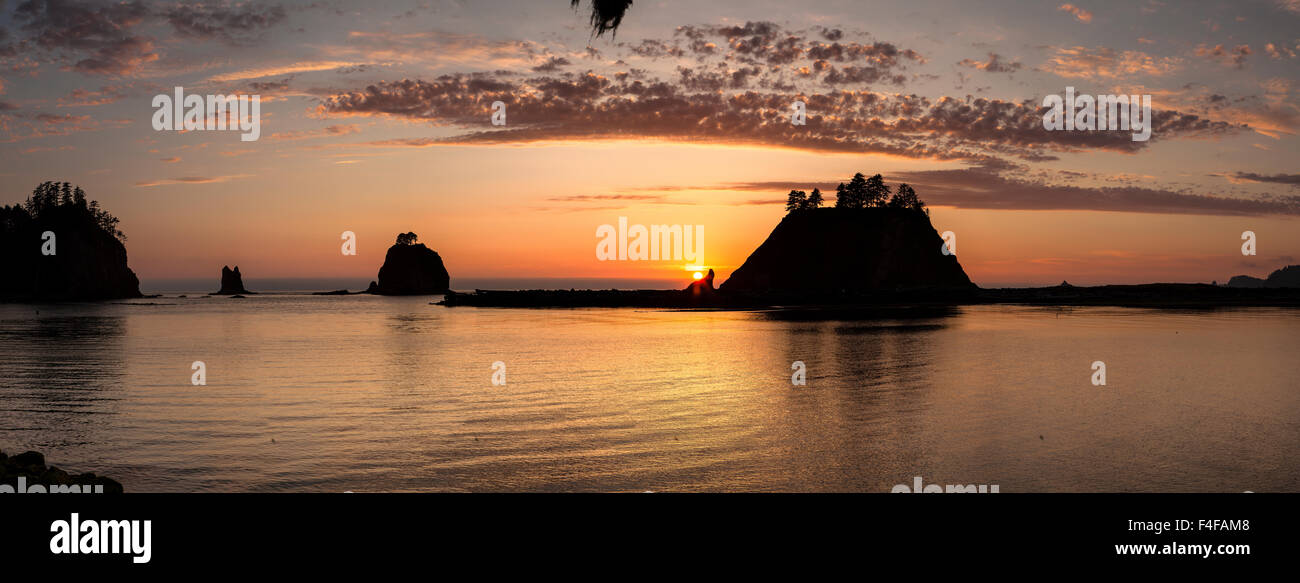 La spinta, Washington. Panorama della foce del fiume Quillayute e little James Island al tramonto. (Grandi dimensioni formato disponibile) Foto Stock