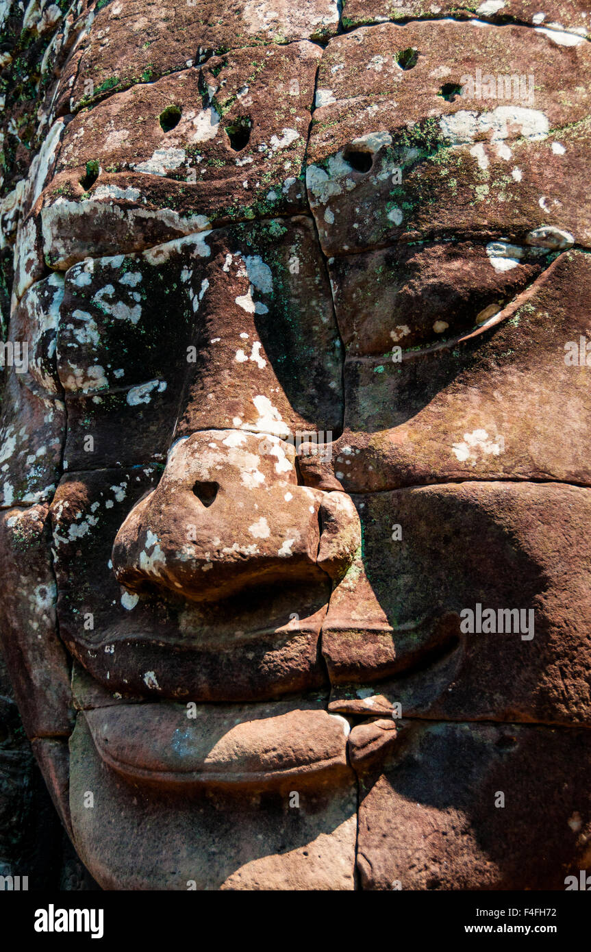Dettaglio della testa encarved in pietra tempio Bayon Angkor Foto Stock