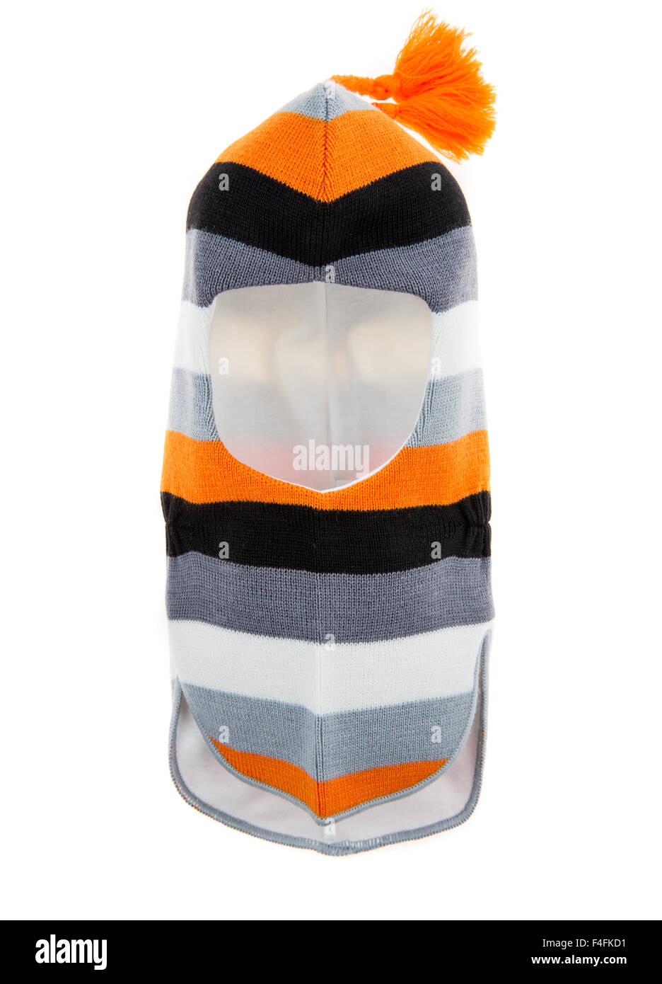 Bambino un foro della maschera da sci, winter hat casco isolato su uno sfondo bianco. Foto Stock
