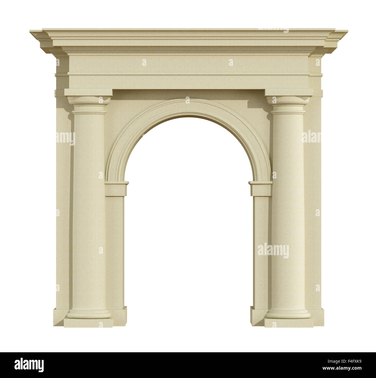 Vista frontale di un classico arco in ordine toscano isolato su bianco - 3D Rendering Foto Stock