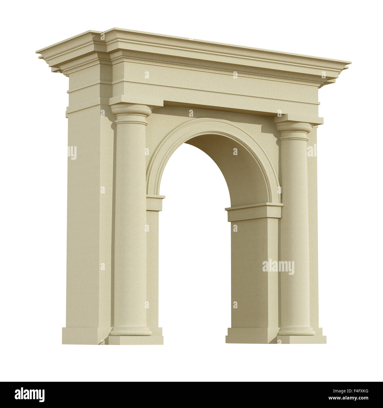 Vista prospettica di un arco classico in Toscana fine isolato su bianco - 3D Rendering Foto Stock