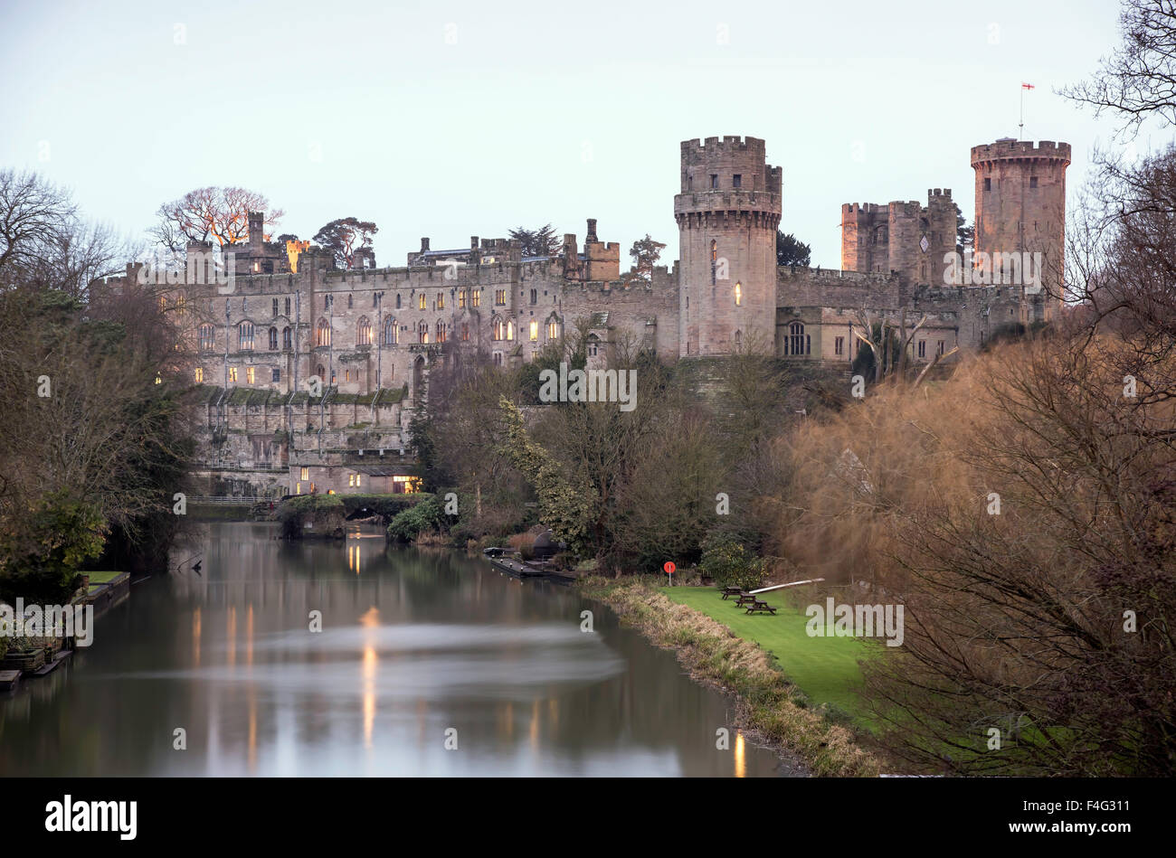 Il Castello di Warwick di sunrise Foto Stock
