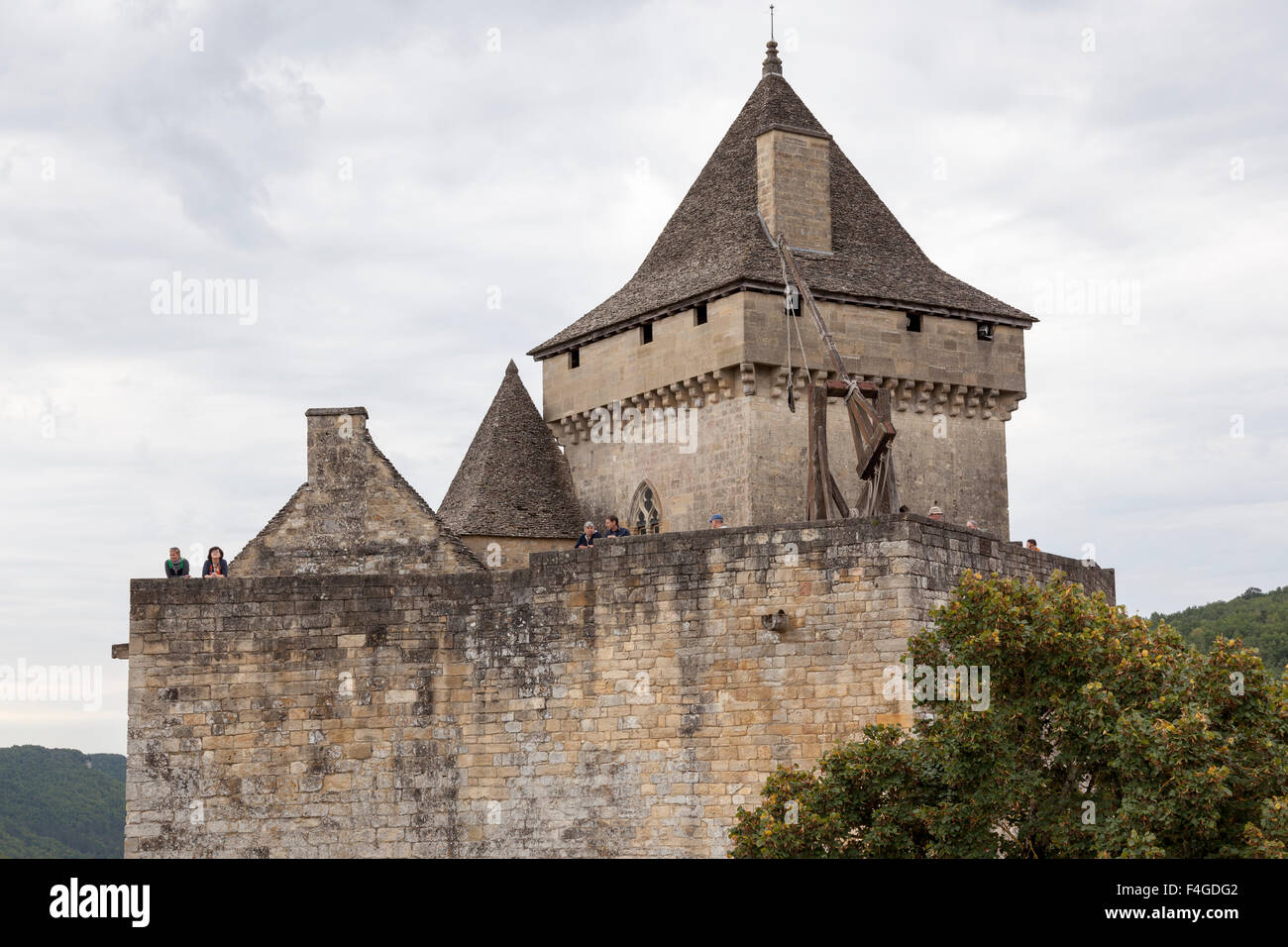 Il mantenere del Castelnaud la Chapelle castello, in Périgord nero (Francia). Le Donjon du château de Castelnaud la Chapelle. Foto Stock