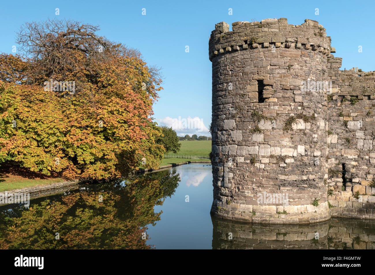 I colori autunnali a Beaumaris Castle, Anglesey Foto Stock