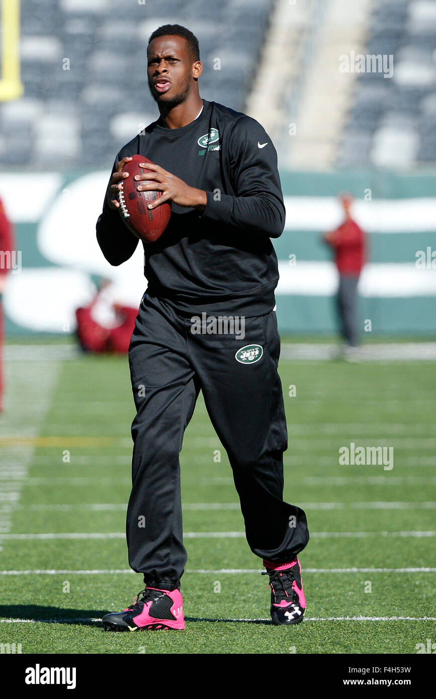 Ottobre 18, 2015, New York getti quarterback Geno Smith (7) in azione prima del gioco di NFL tra Washington Redskins e il New York getti alla MetLife Stadium di East Rutherford, New Jersey. Christopher Szagola/CSM Foto Stock