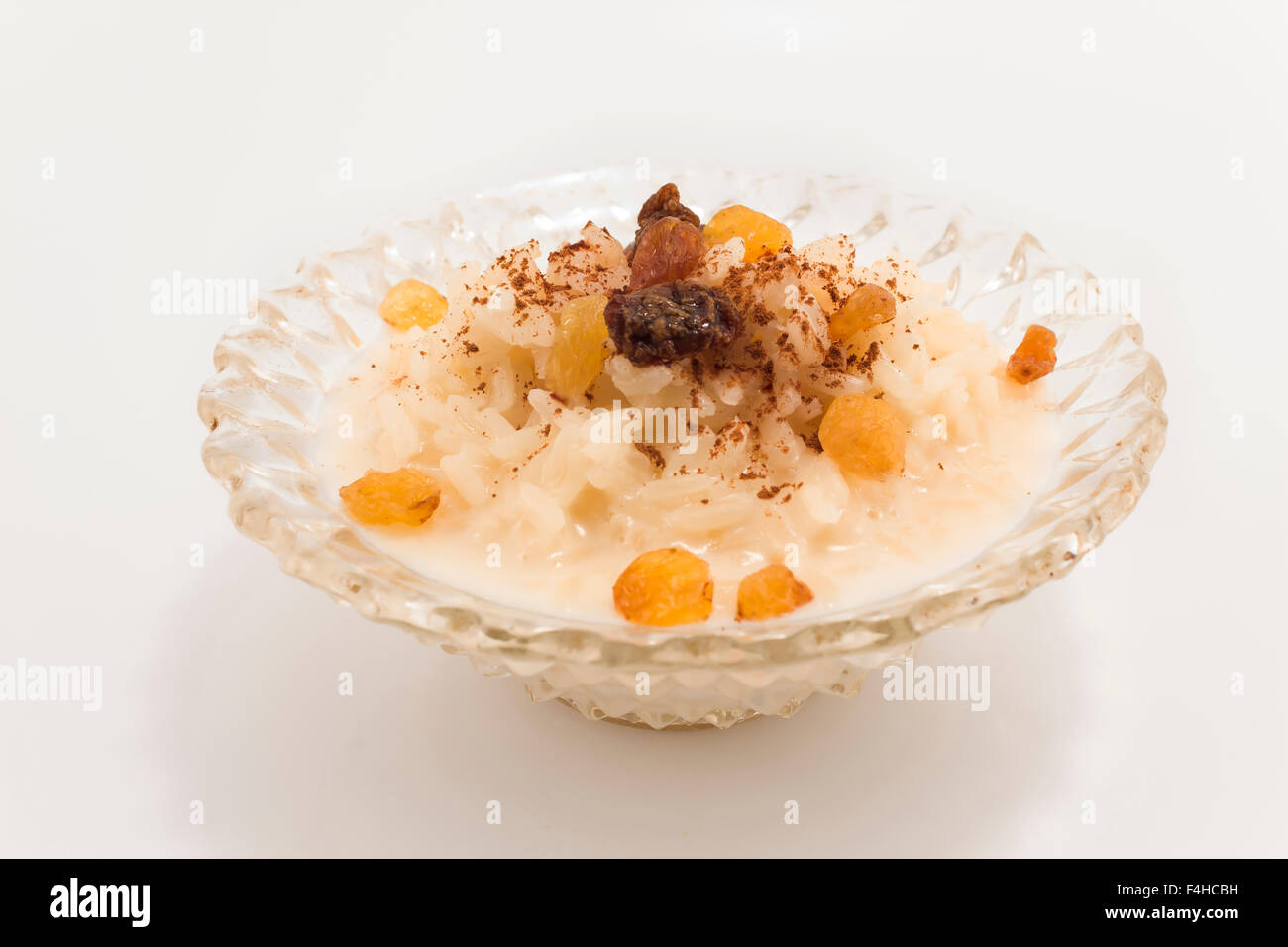 Budino di riso con cannella e uvetta. Foto Stock