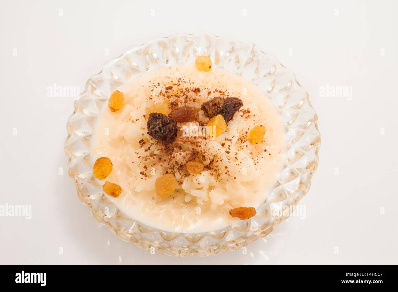 Budino di riso con cannella e uvetta. Foto Stock