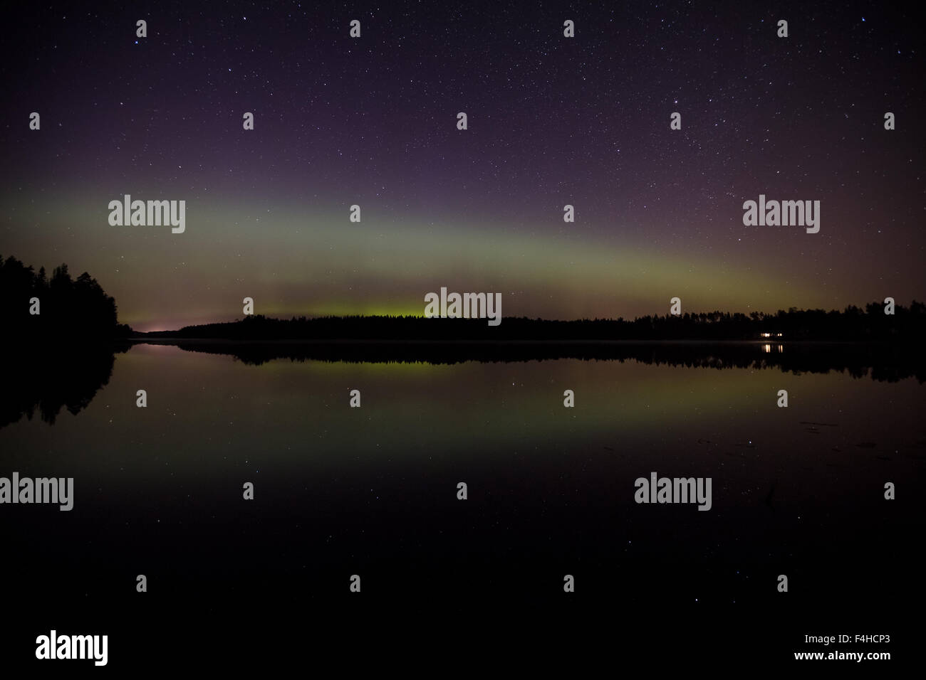 Northern Lights visto da Pirkonsaari isola, Petäjävesi, Finalnd, Europa UE Foto Stock