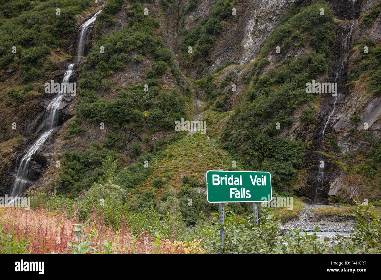 Bridal Veil Falls in Keystone Canyon, Alaska Foto Stock