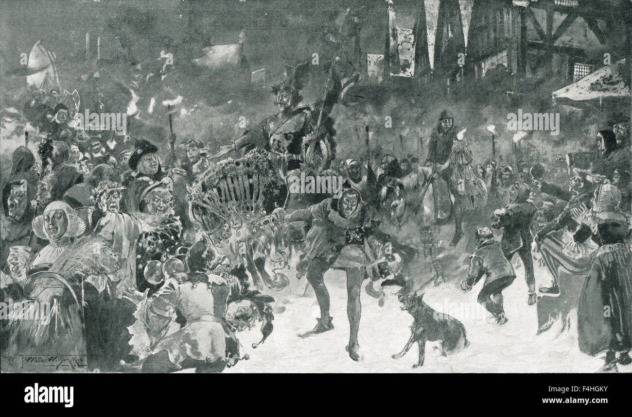 Il vecchio tempo di Natale medievale Revel illustrazione 1911 Foto Stock