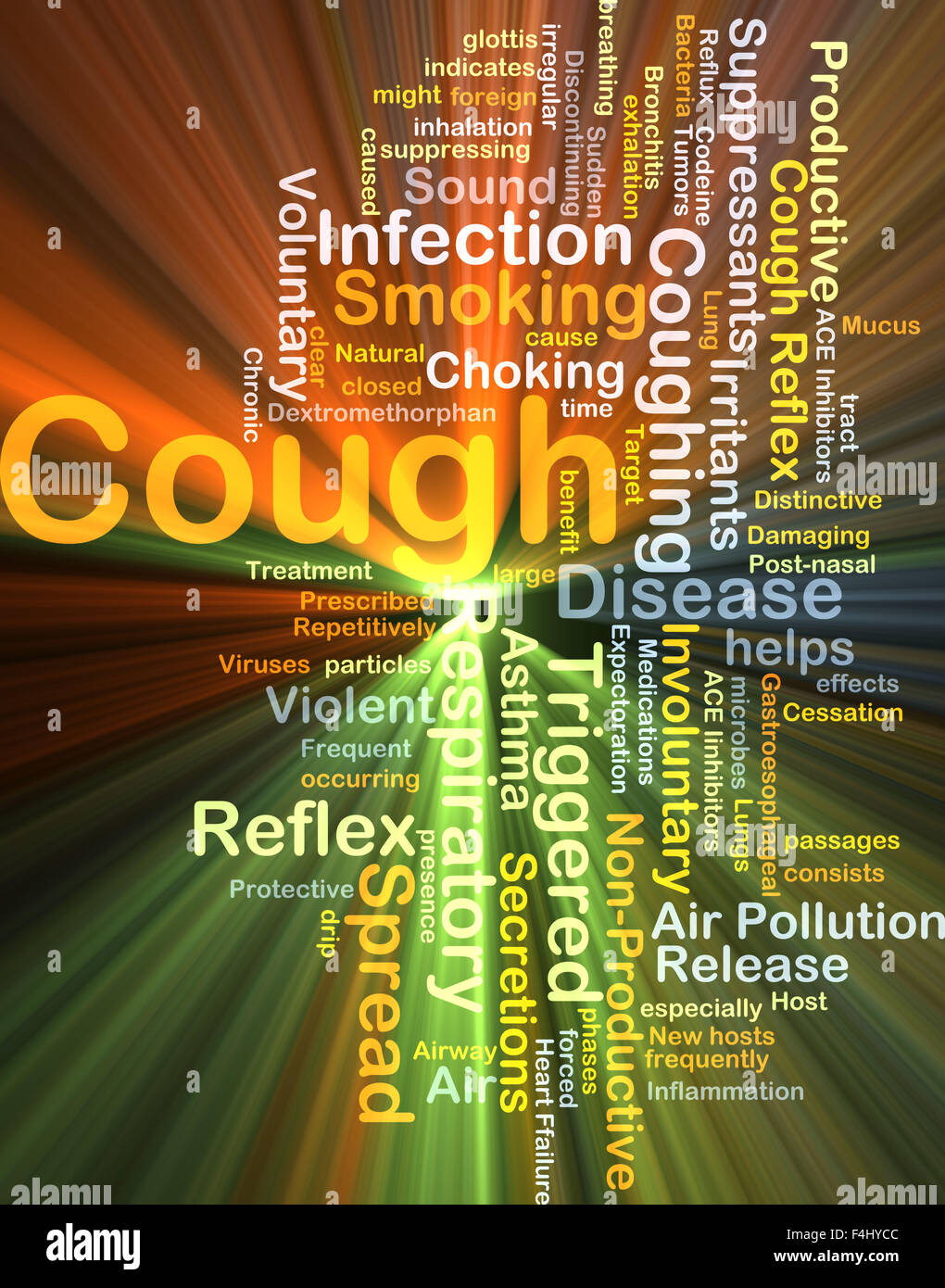Concetto di sfondo wordcloud illustrazione della tosse luce incandescente Foto Stock