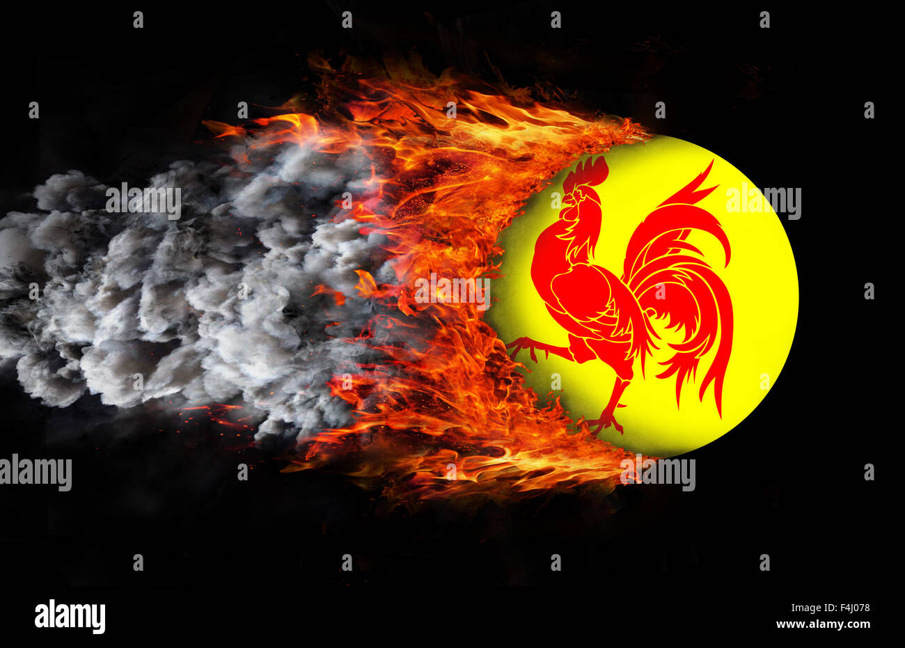 Concetto di velocità - la bandiera con un sentiero di fuoco - Vallonia Foto Stock