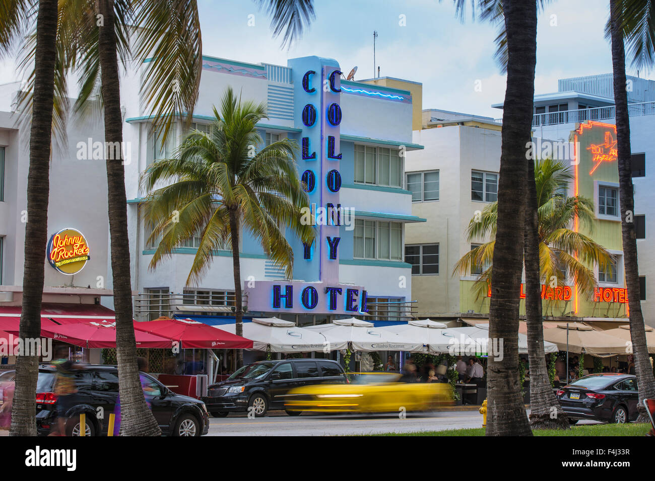 Hotel Art Deco su Ocean Drive e South Beach, Maimi Beach, Florida, Stati Uniti d'America, America del Nord Foto Stock