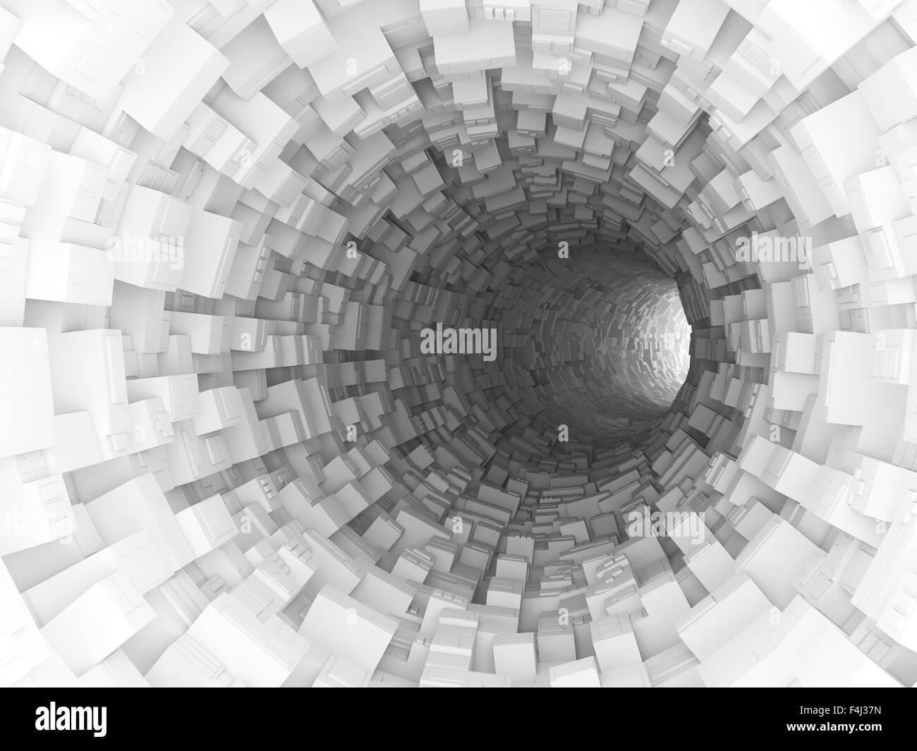 Tornitura tunnel bianco interno con tecnologico segmenti estruso. Digitali 3d illustrazione Foto Stock