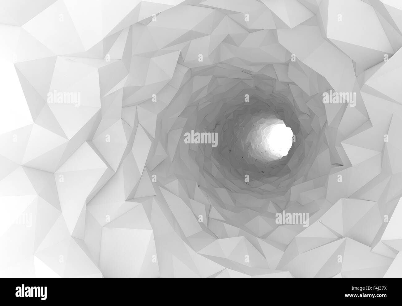 Tornitura tunnel bianco interno con caotica superficie poligonale. Digitali 3d illustrazione Foto Stock