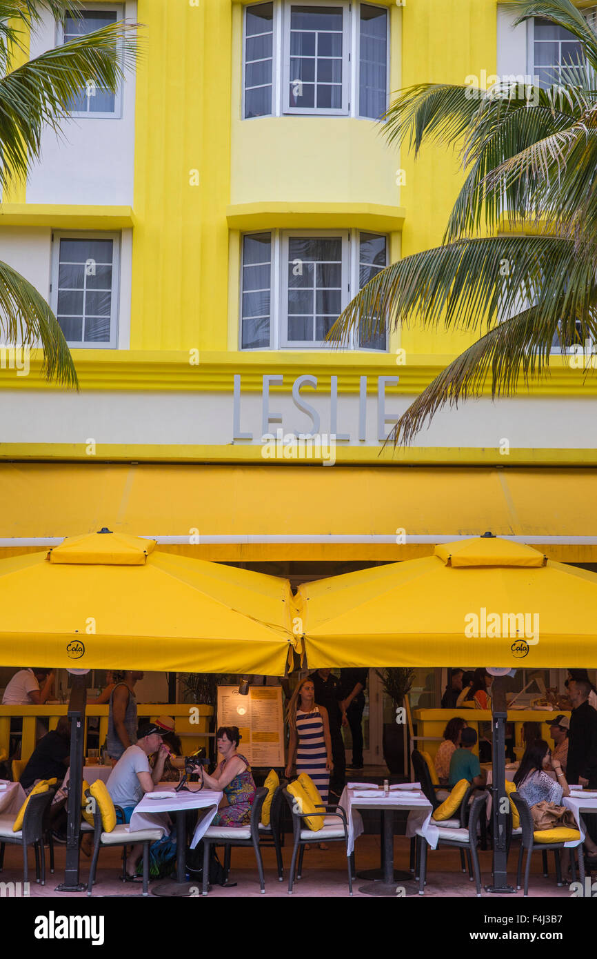 Leslie Hotel, Ocean Drive e South Beach, Miami Beach, Miami, Florida, Stati Uniti d'America, America del Nord Foto Stock