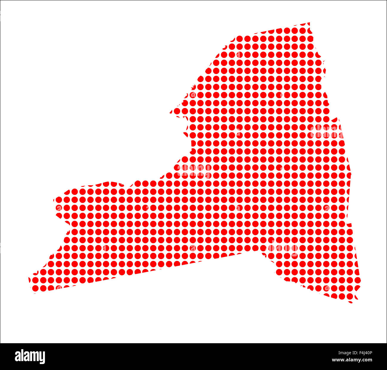 Una mappa dello stato di New York ha creato da una serie di punti rossi su sfondo bianco Foto Stock