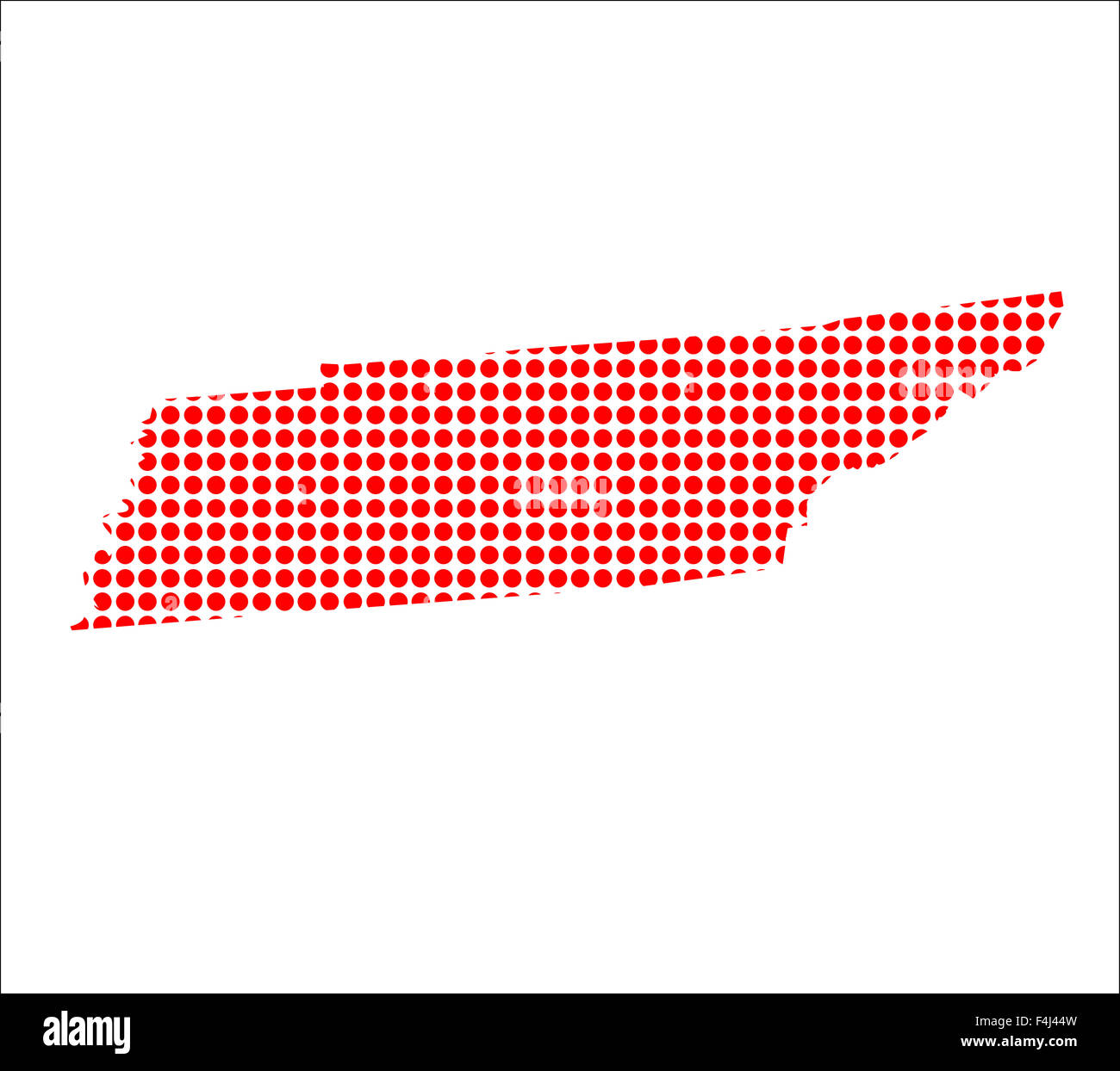 Una mappa dello stato del Tennessee ha creato da una serie di punti rossi su sfondo bianco Foto Stock