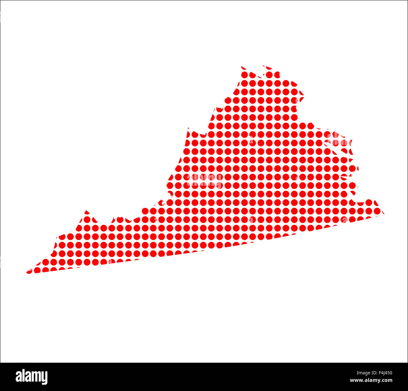 Una mappa dello stato della Virginia ha creato da una serie di punti rossi su sfondo bianco Foto Stock
