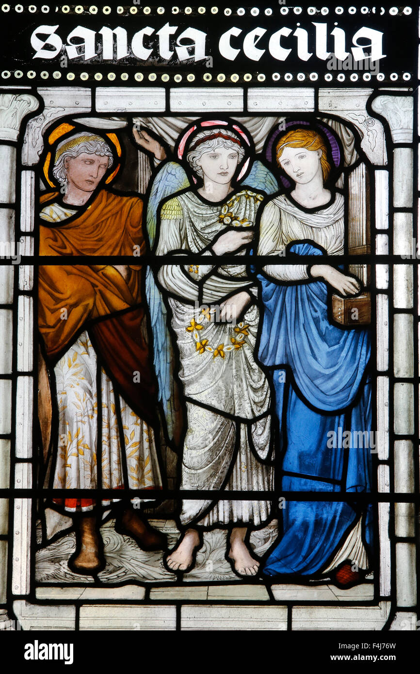 Il vetro macchiato di Santa Cecilia, Oxford la cattedrale di Christ Church College di Oxford, Oxfordshire, England, Regno Unito, Europa Foto Stock