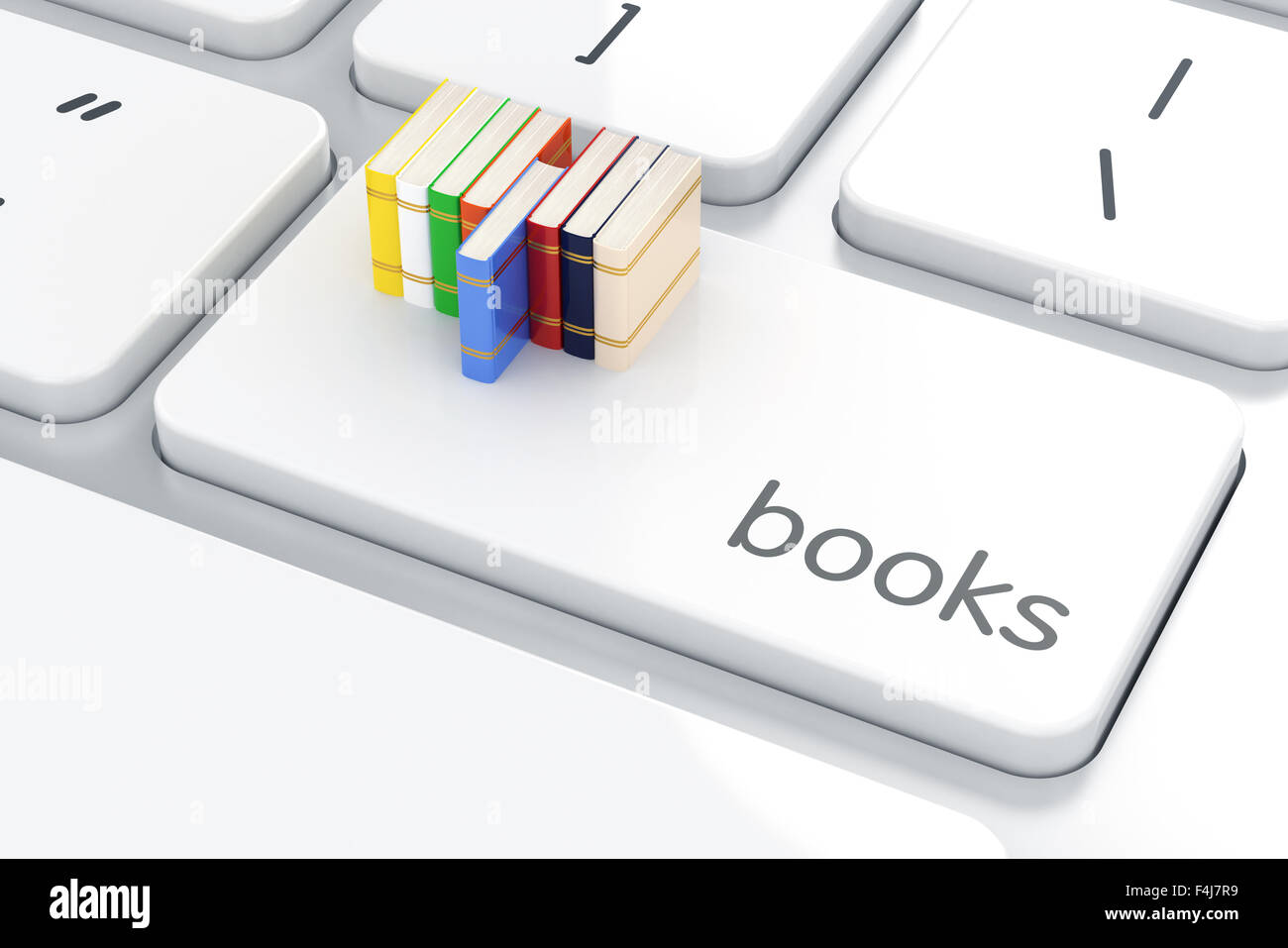 3D render di libri sulla tastiera del computer. Il concetto di istruzione Foto Stock