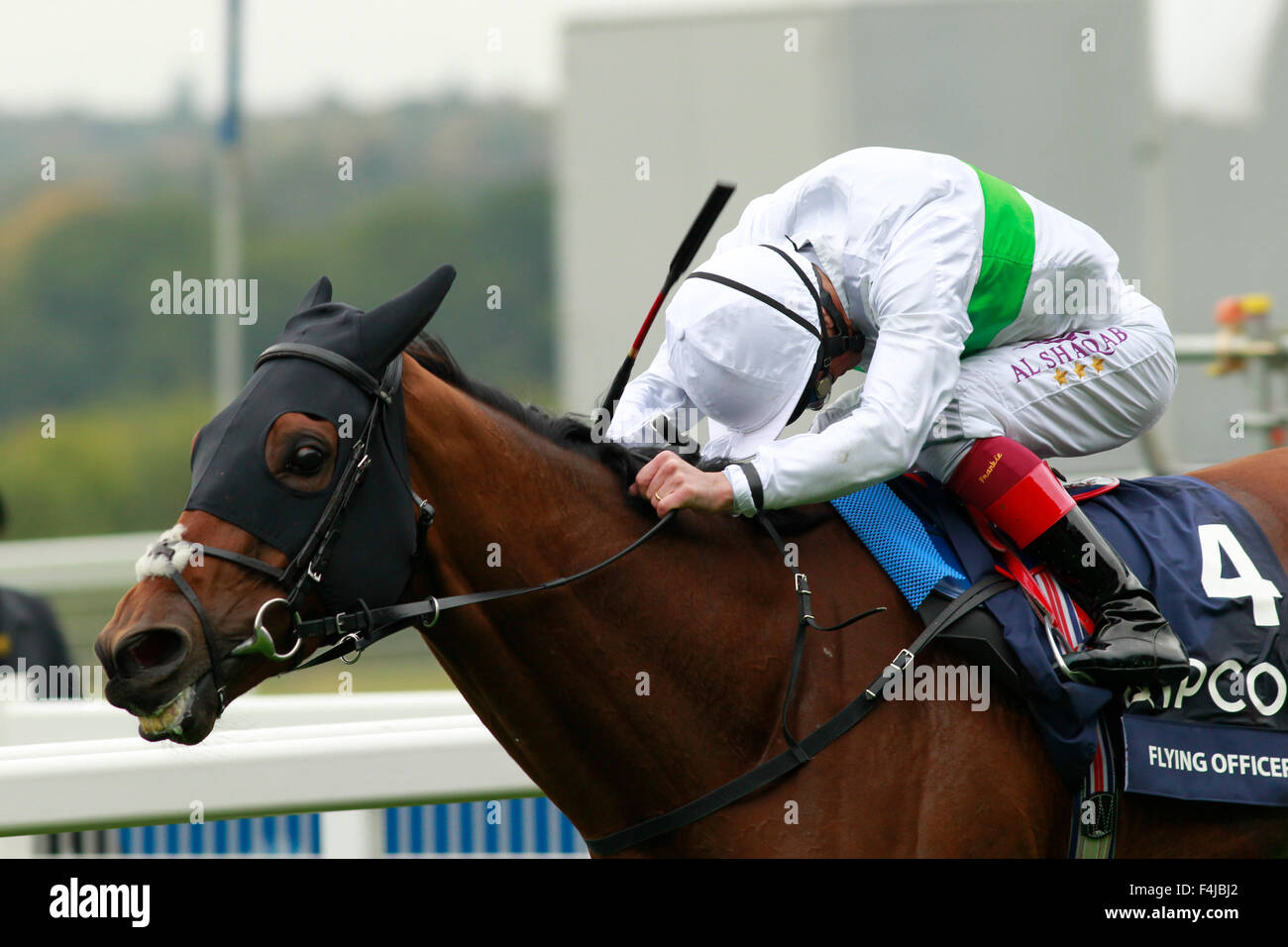 17.10.2015 - Ascot; Flying Officer cavalcato da Lanfranco Dettori vince il Qipco British Champions a lunga distanza Cup (gruppo 2). Lanfranco Dettori in azione. Credito: Lajos-Eric Balogh/turfstock.com Foto Stock